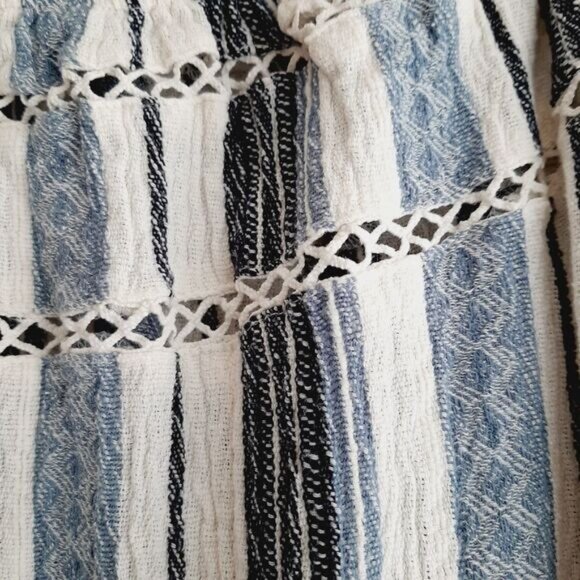 ROXY Anthem 100% Cotton Off-Shoulder Romper Blue Stripe Pattern Sz M - Picture 6 of 13